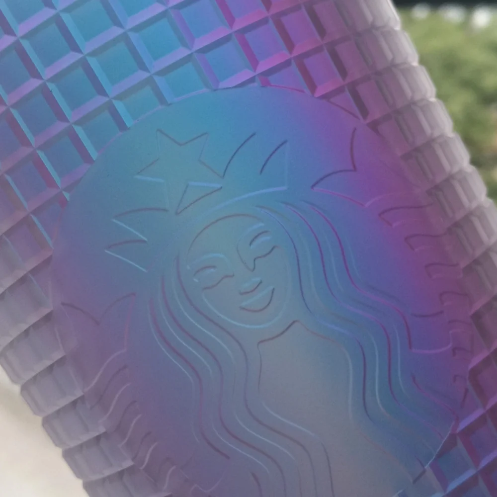 Starbucks Unicorn Holographic Soft Touch Grid 24oz Cold Cup Tumbler Lid w Straw